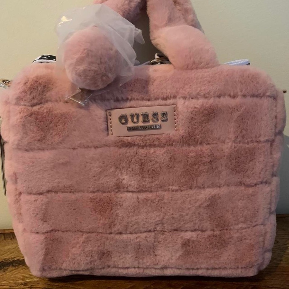 Pink fake fur Guess handbag